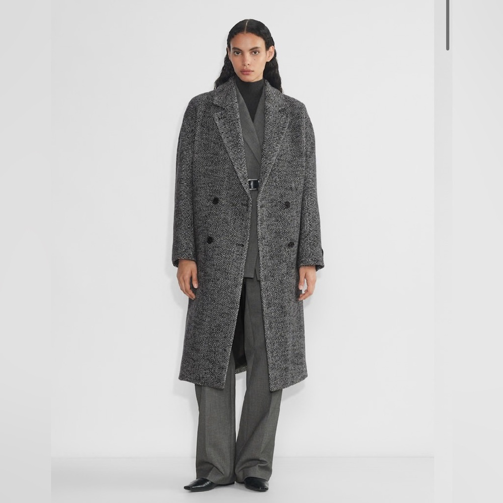 New Aritzia Babaton- Gray Double-Breasted The Slouch- Soft Wool Cashmere Coat-